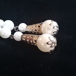Elegant Gold and White Faux Pearl Dangle Earrings